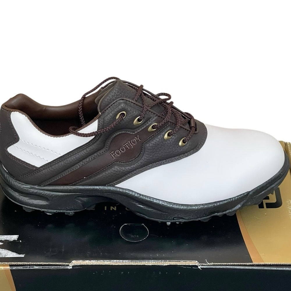 FooJoy Golf white/brown shoes Green Joys Spiked men size 10M - Picture 3 of 16